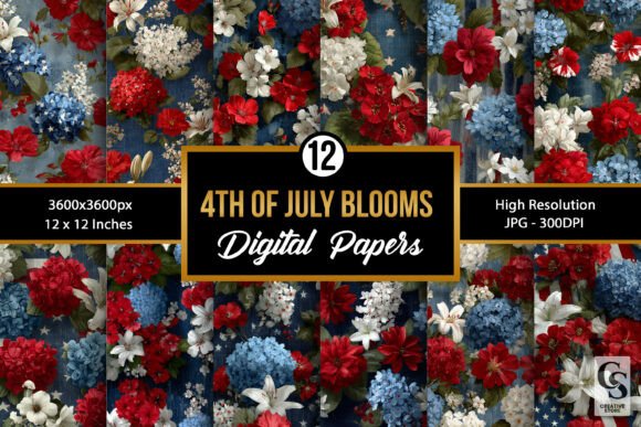 4th of July Blooms Digital Papers