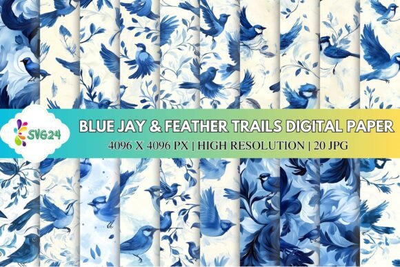 Blue Jay Feather Trails Digital Paper