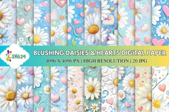 Blushing Daisies Hearts Digital Paper: A Sweet Addition to Your Creative Projects