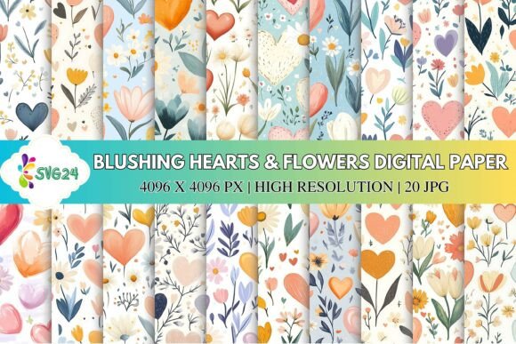 Blushing Hearts Flowers Digital Paper: A Touch of Whimsy for Your Creative Projects