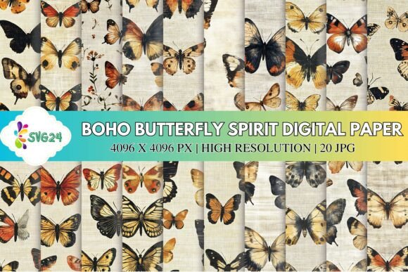 Boho Butterfly Spirit Digital Paper: A Natural and Vintage-Inspired Design Resource