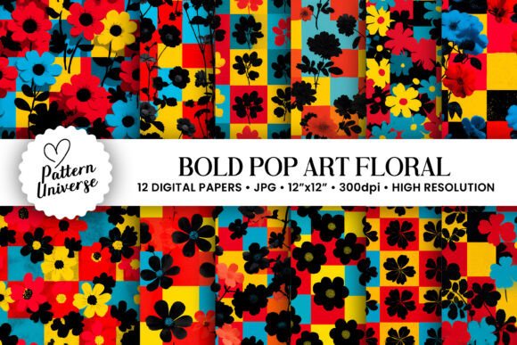 Bold Pop Art Floral Digital Papers: A Creative Resource for Modern Crafters