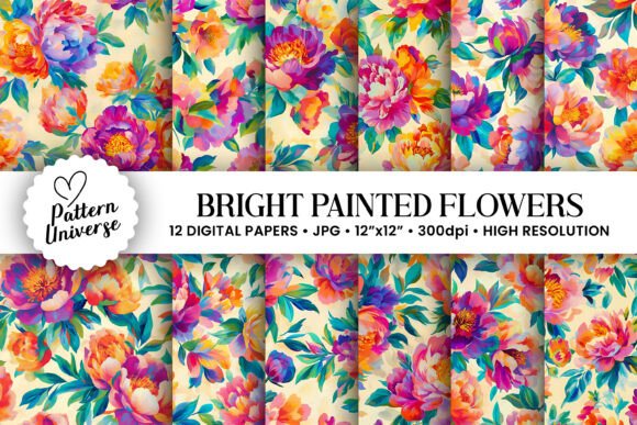 Bright Colorful Painted Flowers Pattern: A Vibrant Addition to Creative Projects