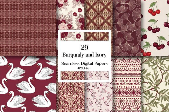 Burgundy and Ivory Digital Paper Set: A Timeless Addition to Your Creative Projects