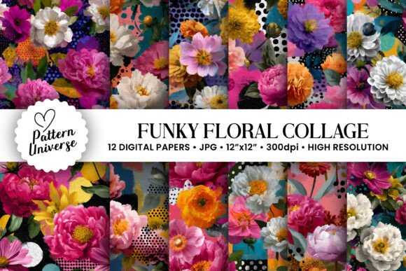 Funky Floral Collage Digital Papers