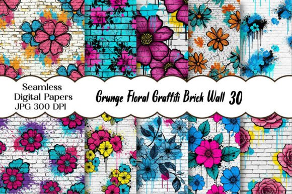 Grunge Floral Graffiti Brick Wall: A Fusion of Urban Edge and Botanical Beauty