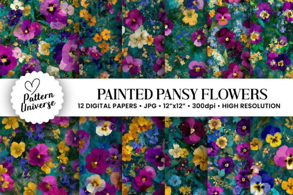 Painted Pansy Flowers Digital Papers