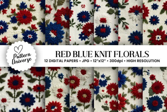 Red Blue Knitted Flowers Digital Papers: A Versatile Creative Resource