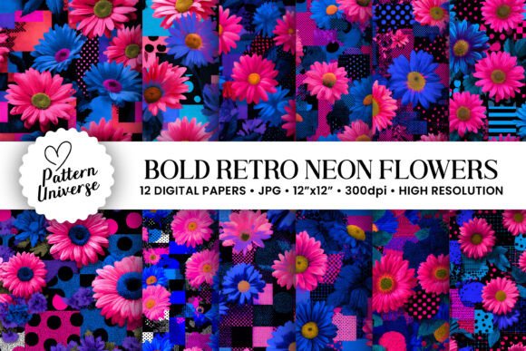 Retro Neon Flowers Digital Papers: A Strategic Design Tool for Modern Creatives