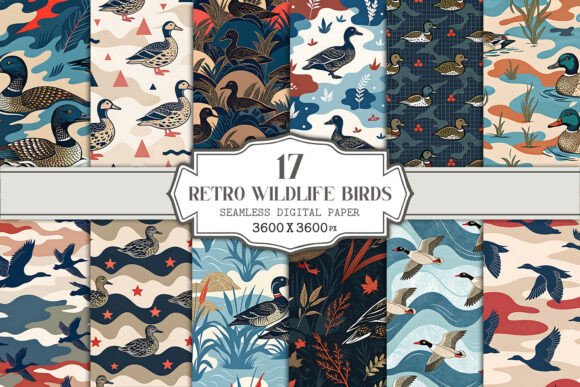 Retro Wildlife Birds Digital Paper for Creative Projects