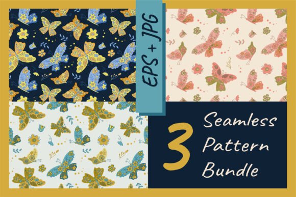 Seamless Butterfly Floral Pattern Bundle
