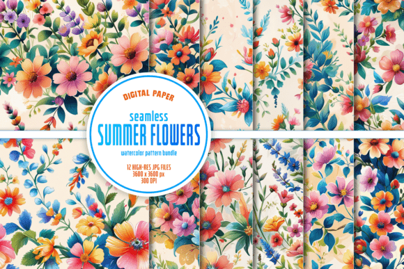 Seamless Watercolor Summer Flowers Pack: A Versatile Digital Design Resource