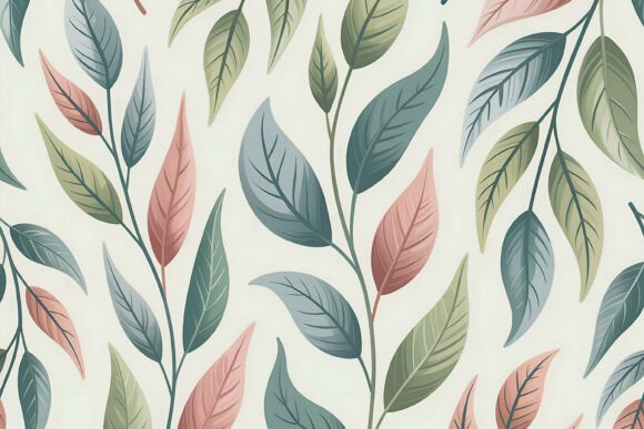 Sky Blue and Cream Foliage Pattern