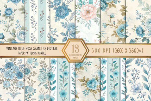 Vintage Blue Rose Seamless Digital Paper