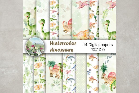 Watercolor Dinosaurs Papers
