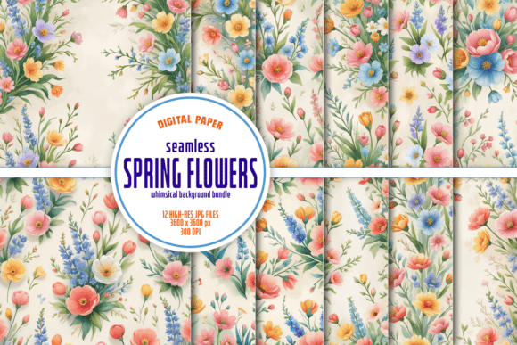 Whimsical Spring Flowers Seamless Bundle